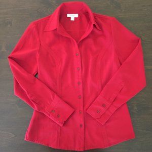 Dressbarn Women's Red Button Up Long Sleeve Shirt